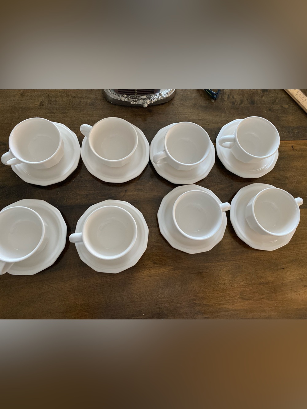 Pfaltzgraff White Porcelain Coffee Cups and Saucers - Set of 8